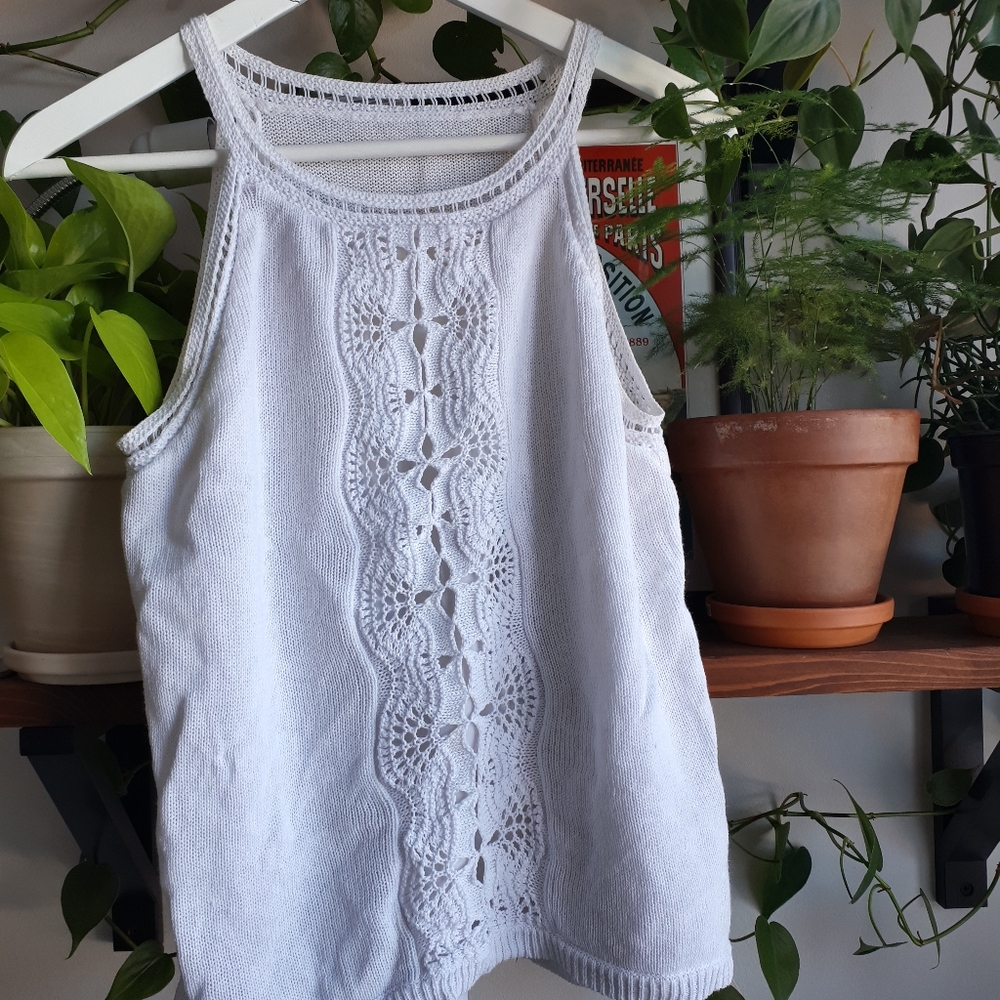 White Lauren Ralph Lauren Crochet Sleeveless Top